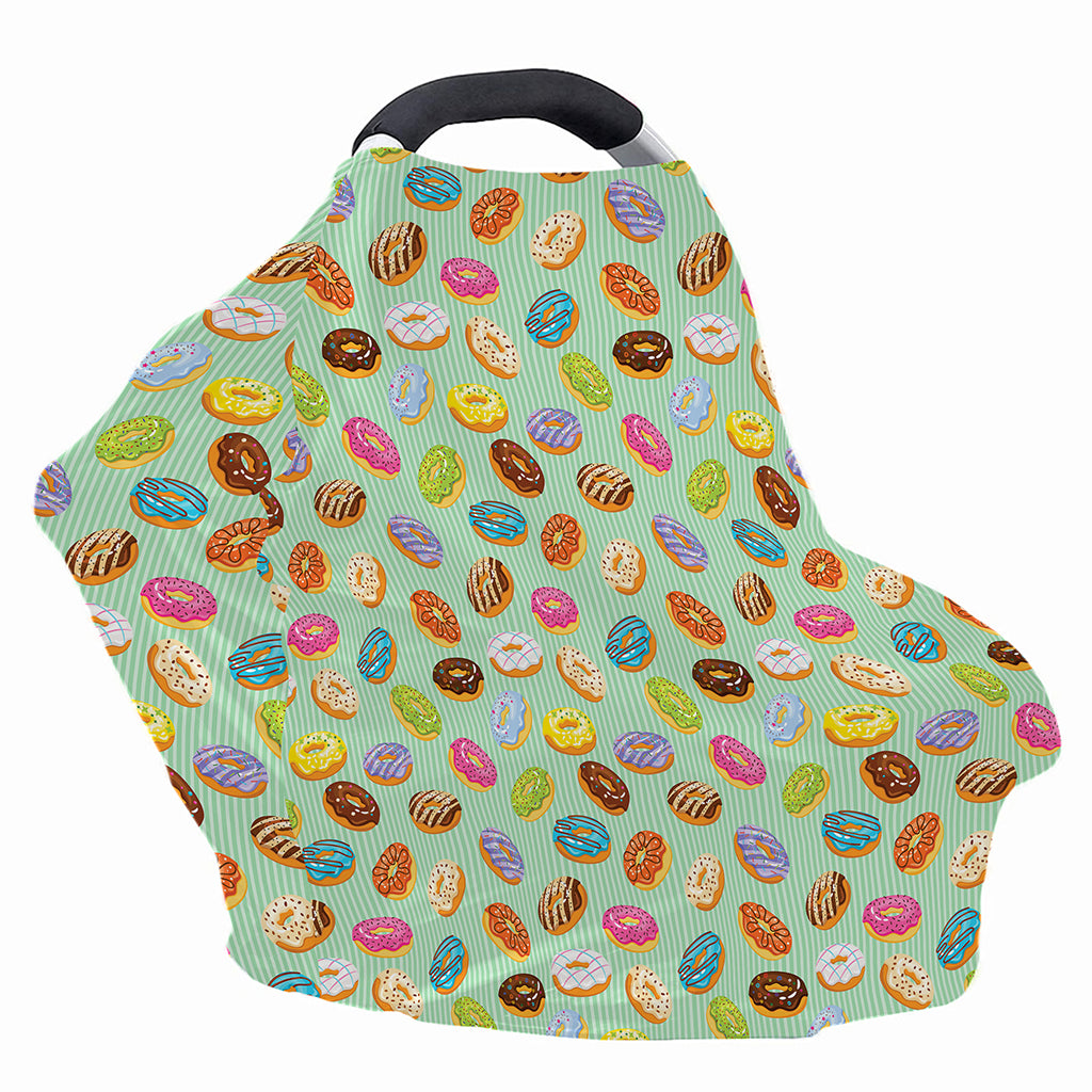 Green Striped Donut Pattern Print Baby Seat Cover
