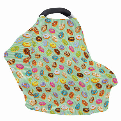 Green Striped Donut Pattern Print Baby Seat Cover