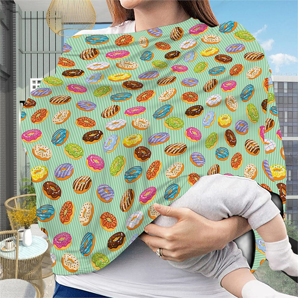 Green Striped Donut Pattern Print Baby Seat Cover