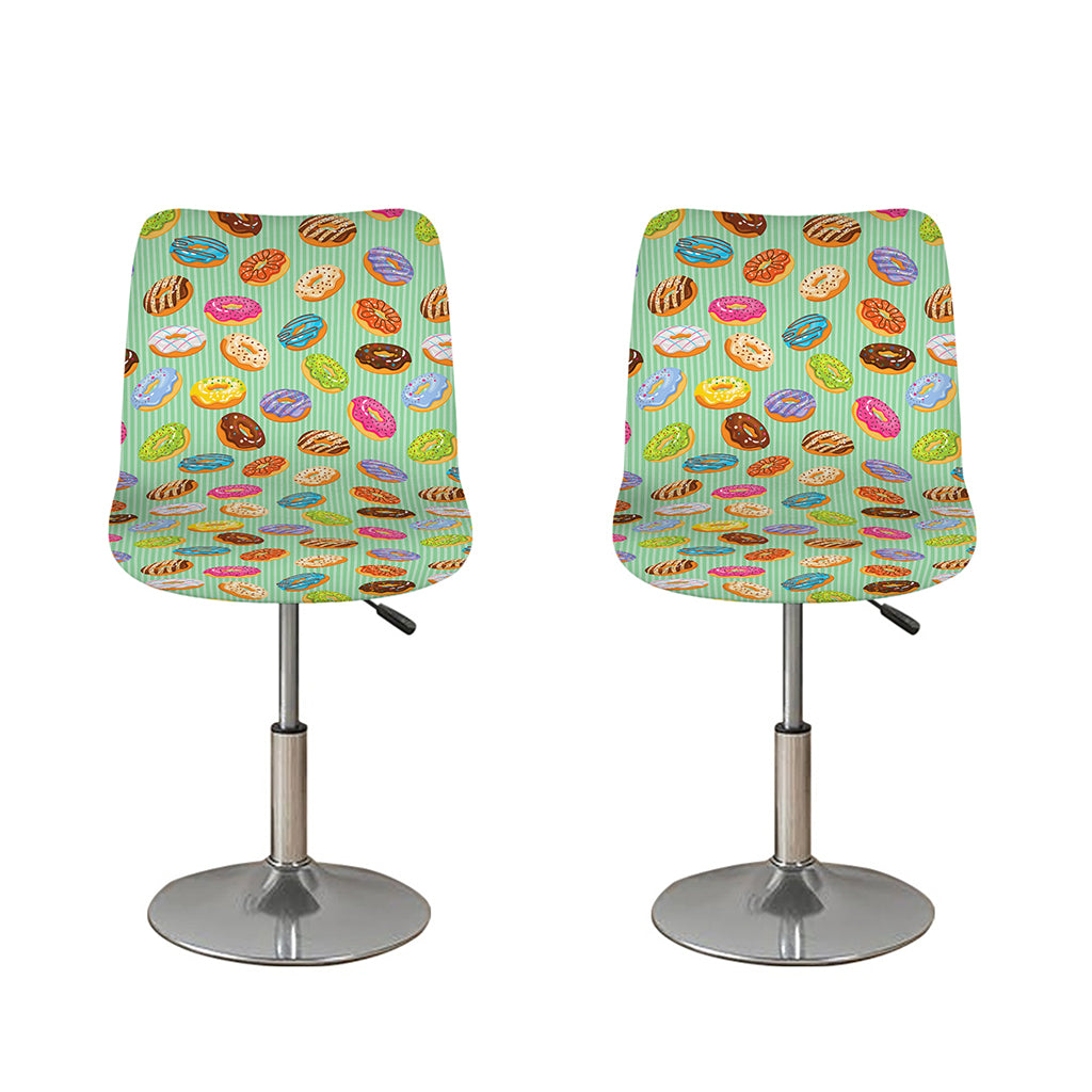 Green Striped Donut Pattern Print Bar Stool Covers