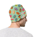 Green Striped Donut Pattern Print Beanie