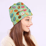 Green Striped Donut Pattern Print Beanie