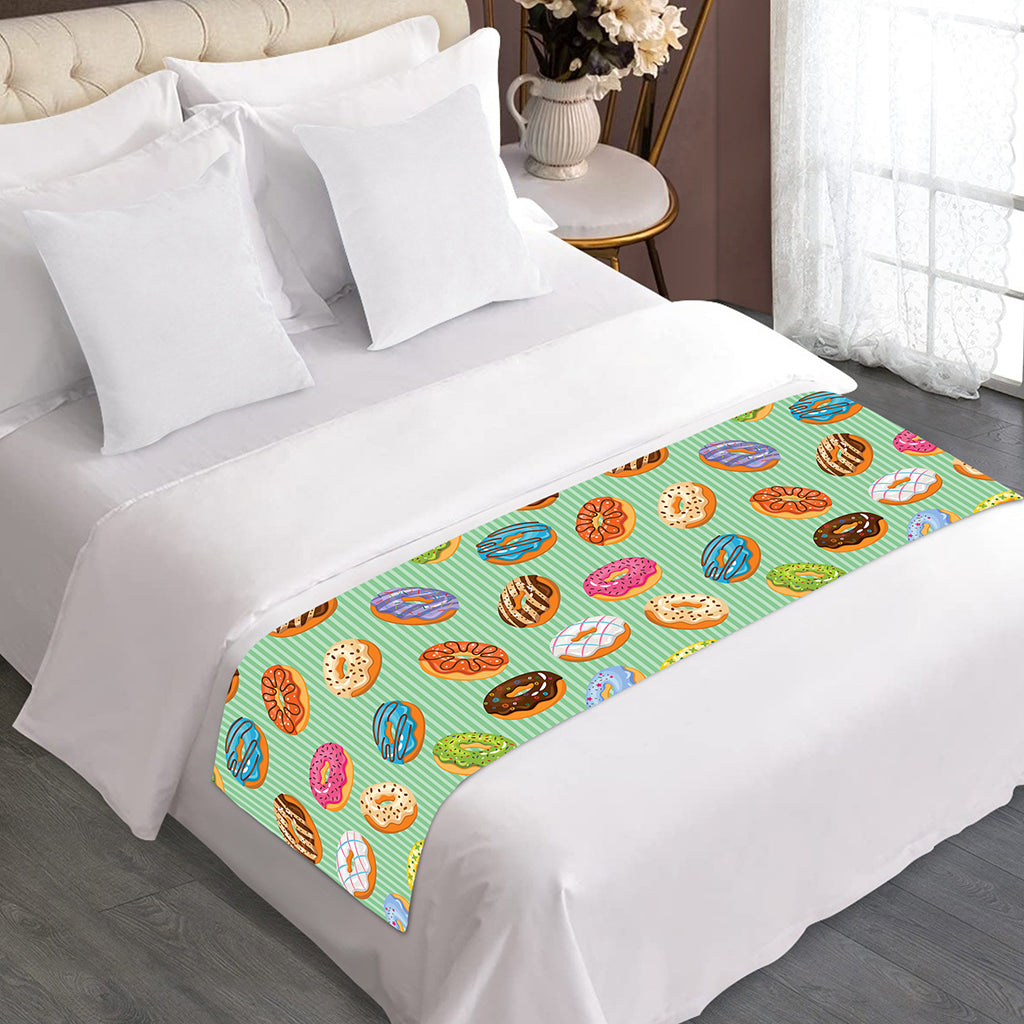Green Striped Donut Pattern Print Bed Runner