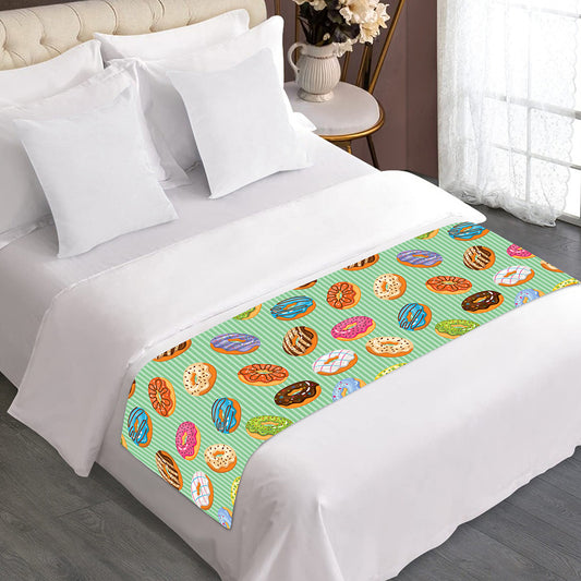 Green Striped Donut Pattern Print Bed Runner