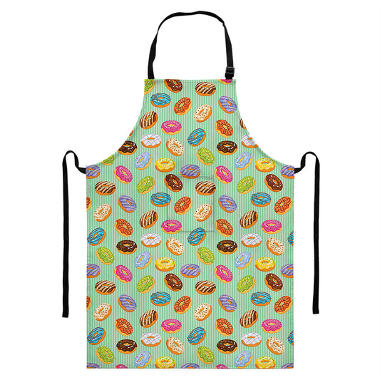 Green Striped Donut Pattern Print Bib Apron With Pocket