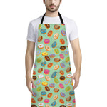 Green Striped Donut Pattern Print Bib Apron With Pocket