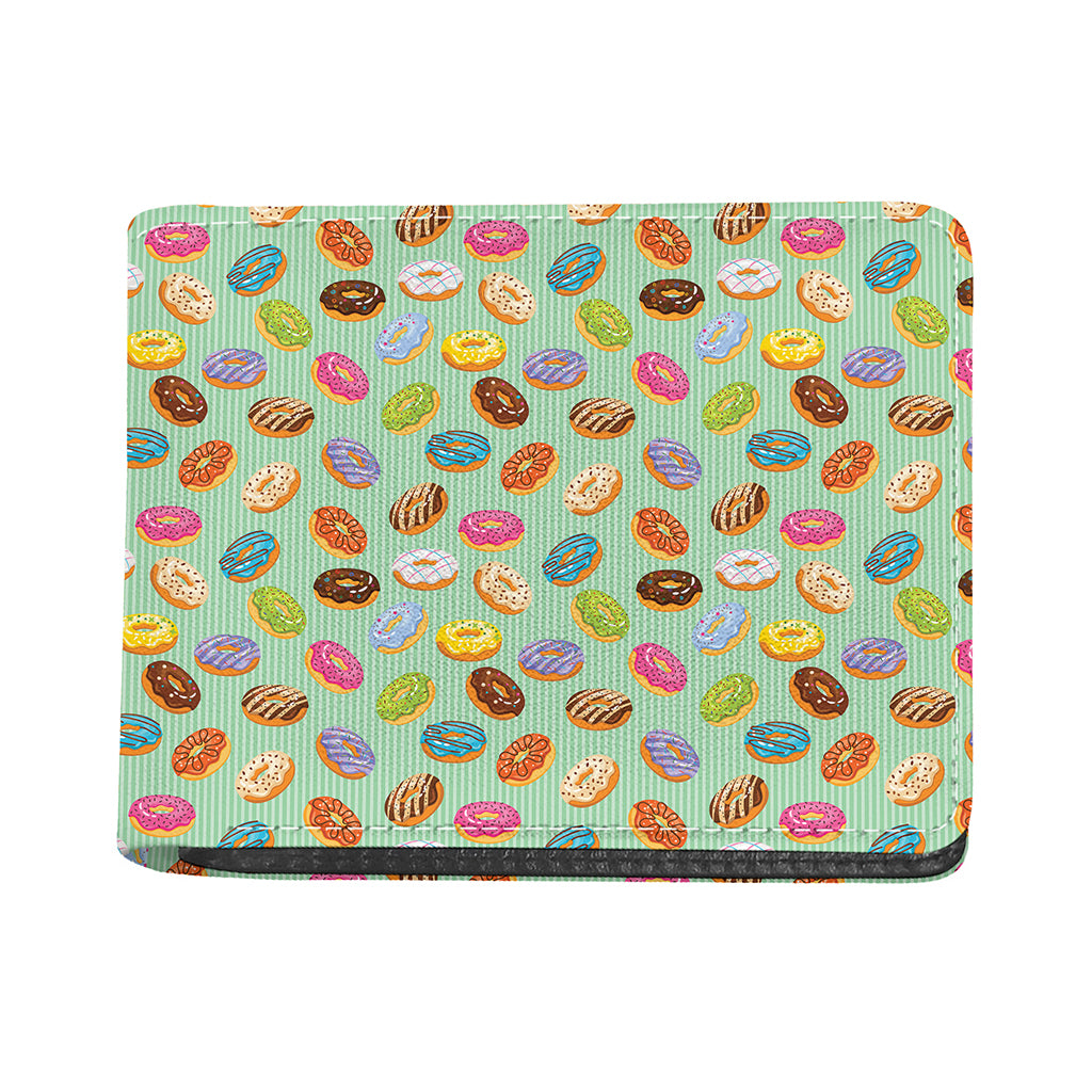 Green Striped Donut Pattern Print Bifold Wallet