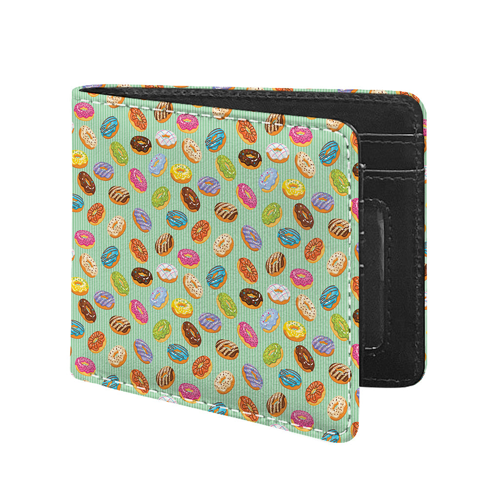 Green Striped Donut Pattern Print Bifold Wallet
