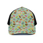 Green Striped Donut Pattern Print Black Mesh Trucker Cap