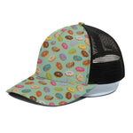 Green Striped Donut Pattern Print Black Mesh Trucker Cap