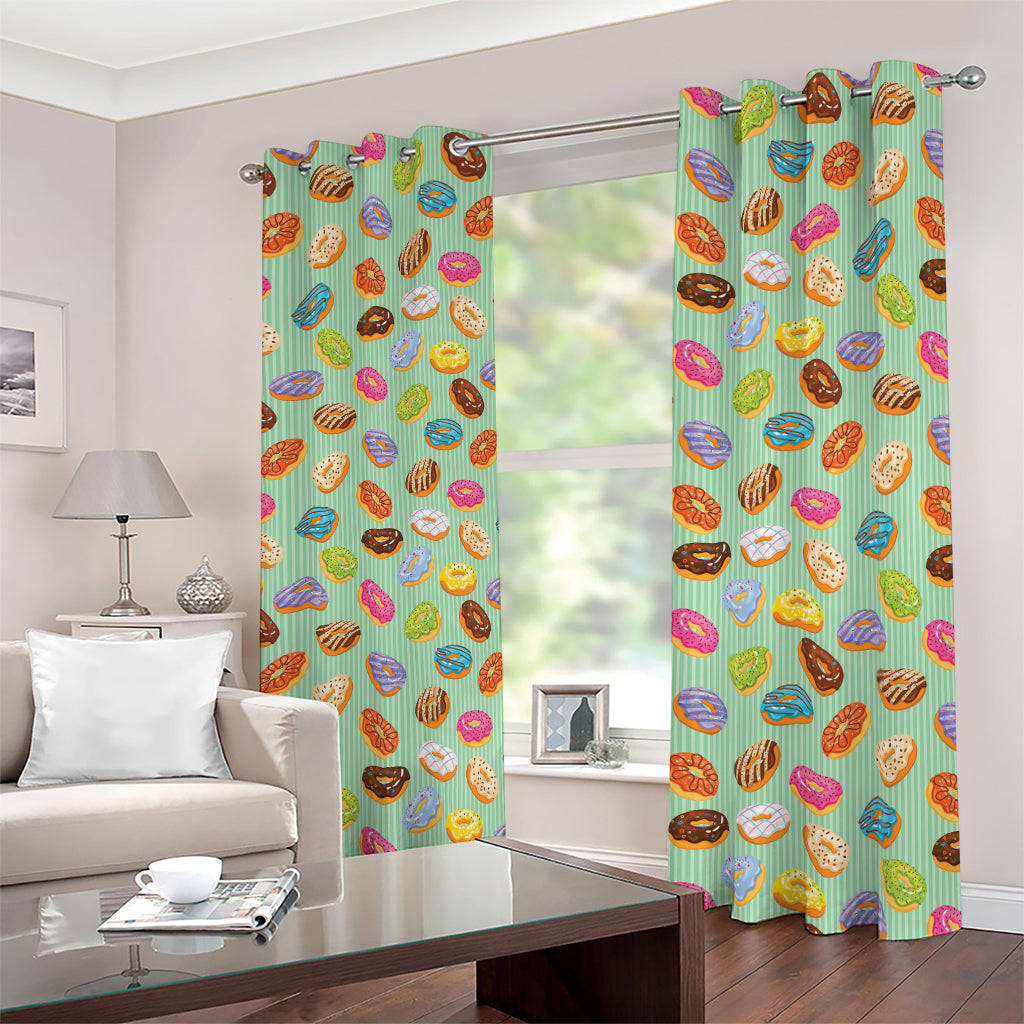 Green Striped Donut Pattern Print Blackout Grommet Curtains