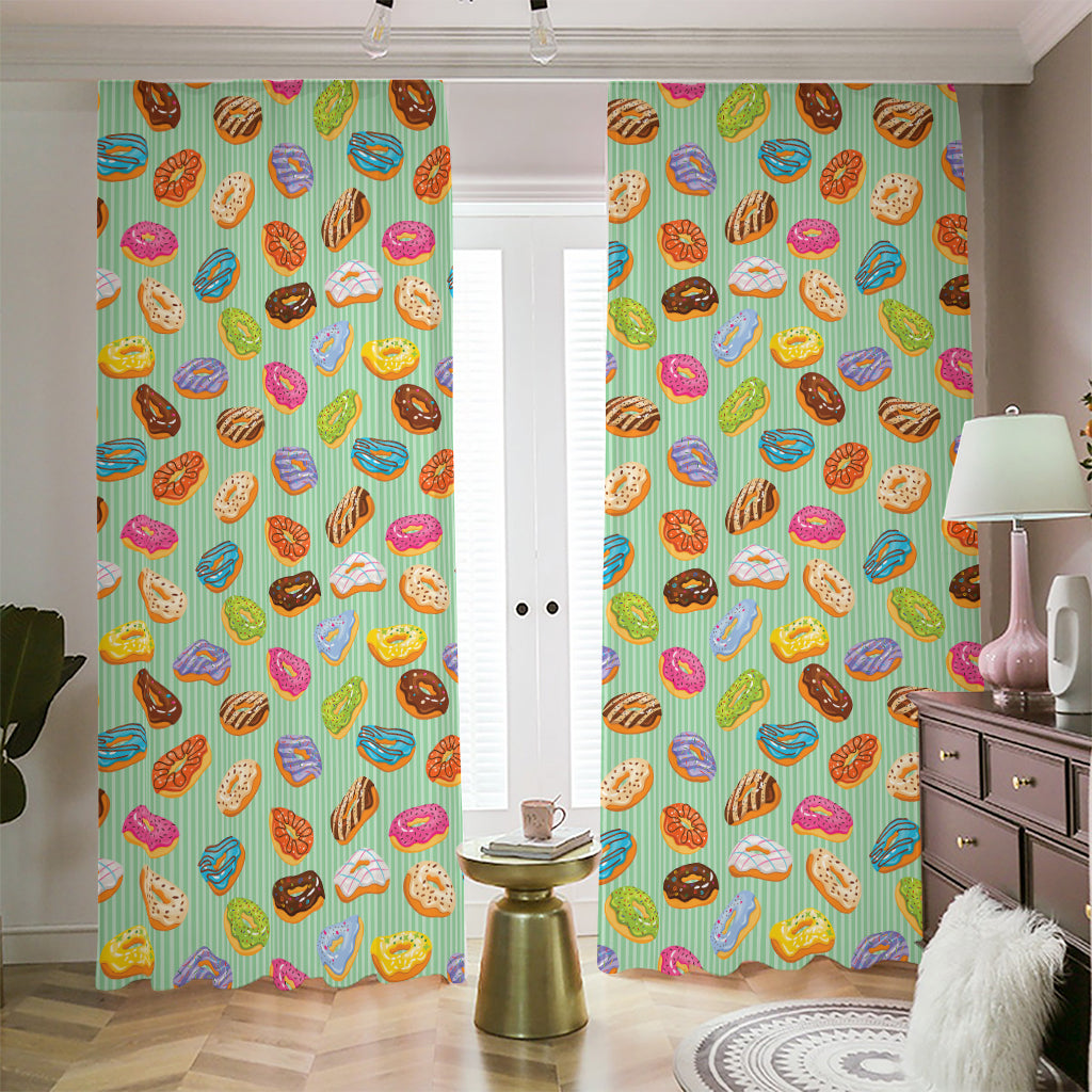 Green Striped Donut Pattern Print Blackout Pencil Pleat Curtains