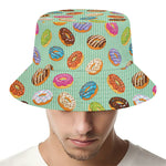Green Striped Donut Pattern Print Bucket Hat