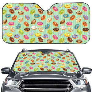 Green Striped Donut Pattern Print Car Windshield Sun Shade