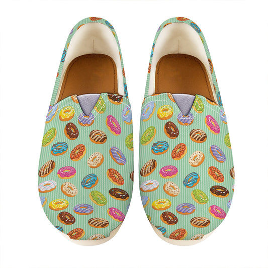 Green Striped Donut Pattern Print Casual Shoes