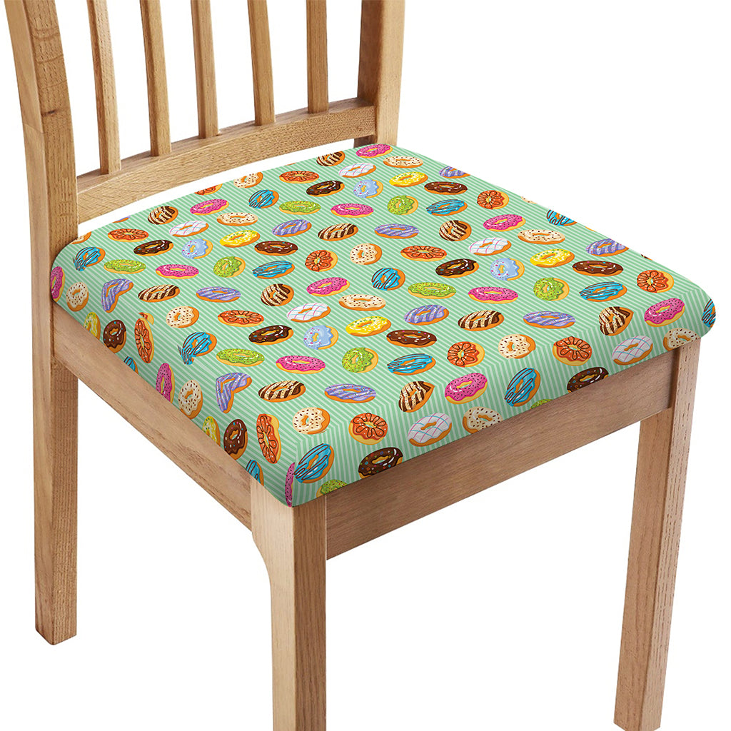 Green Striped Donut Pattern Print Chair Cushion Cover