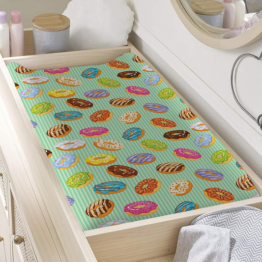 Green Striped Donut Pattern Print Changing Pad Cover
