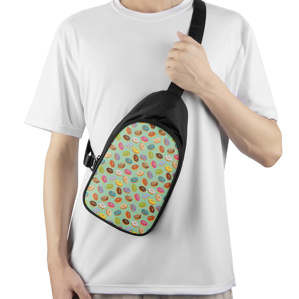Green Striped Donut Pattern Print Chest Bag