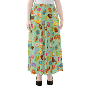 Green Striped Donut Pattern Print Chiffon Maxi Skirt