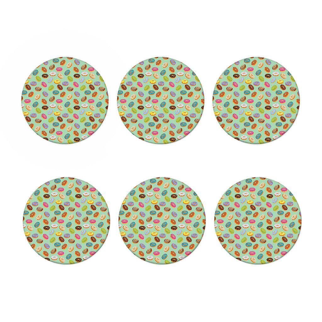 Green Striped Donut Pattern Print Coaster Set