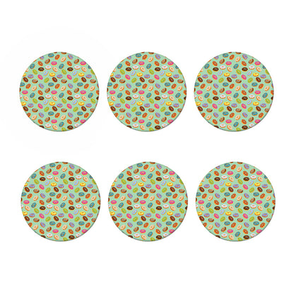 Green Striped Donut Pattern Print Coaster Set