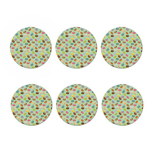Green Striped Donut Pattern Print Coaster Set