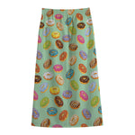 Green Striped Donut Pattern Print Cotton Front Slit Maxi Skirt