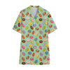 Green Striped Donut Pattern Print Cotton Hawaiian Shirt