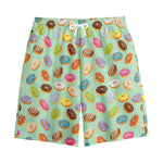 Green Striped Donut Pattern Print Cotton Shorts