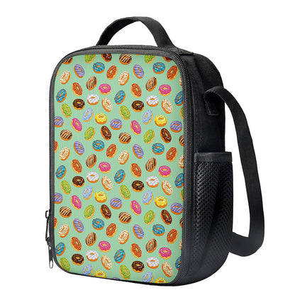 Green Striped Donut Pattern Print Crossbody Lunch Bag