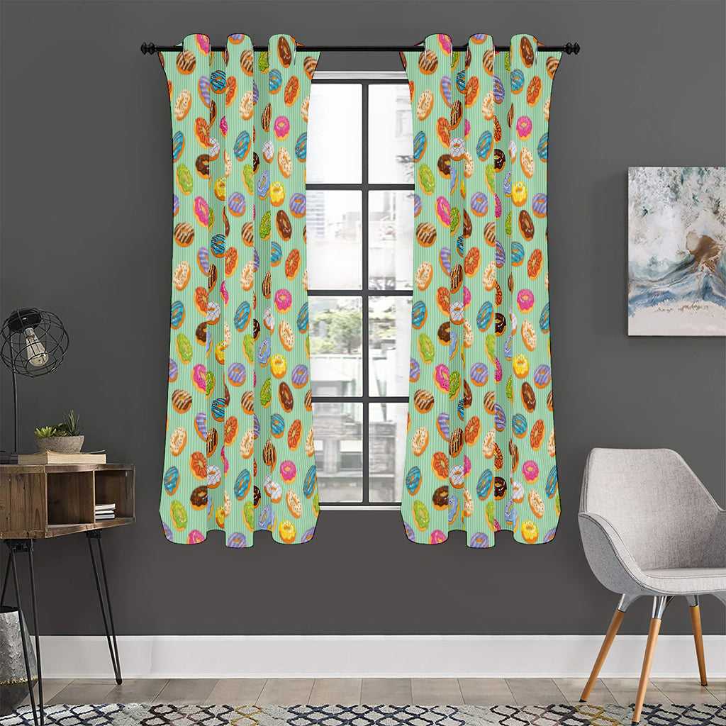 Green Striped Donut Pattern Print Curtain