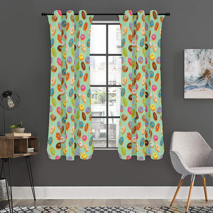 Green Striped Donut Pattern Print Curtain