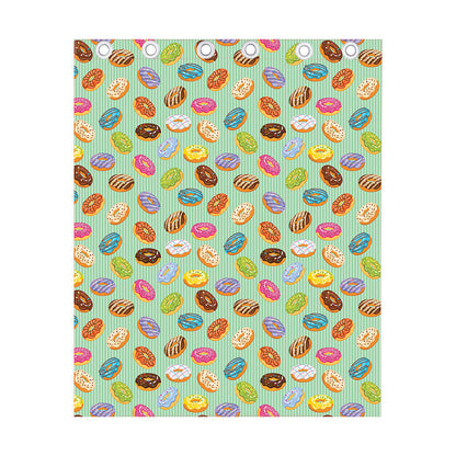 Green Striped Donut Pattern Print Curtain