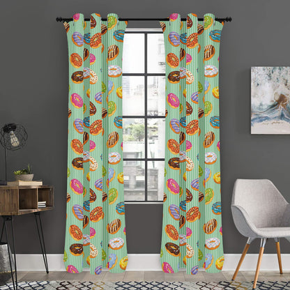 Green Striped Donut Pattern Print Curtain