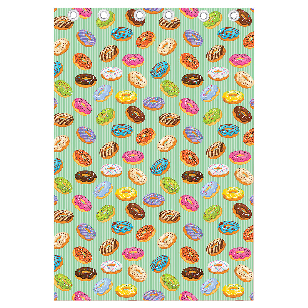 Green Striped Donut Pattern Print Curtain