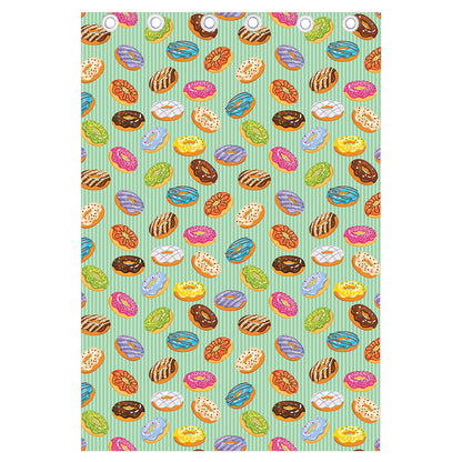 Green Striped Donut Pattern Print Curtain