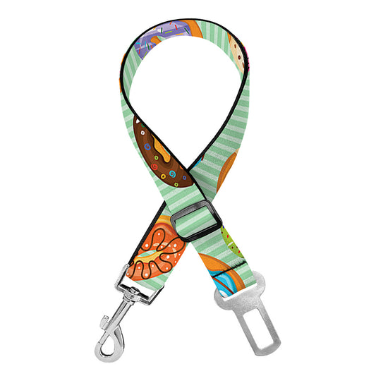 Green Striped Donut Pattern Print Dog Seat Belt