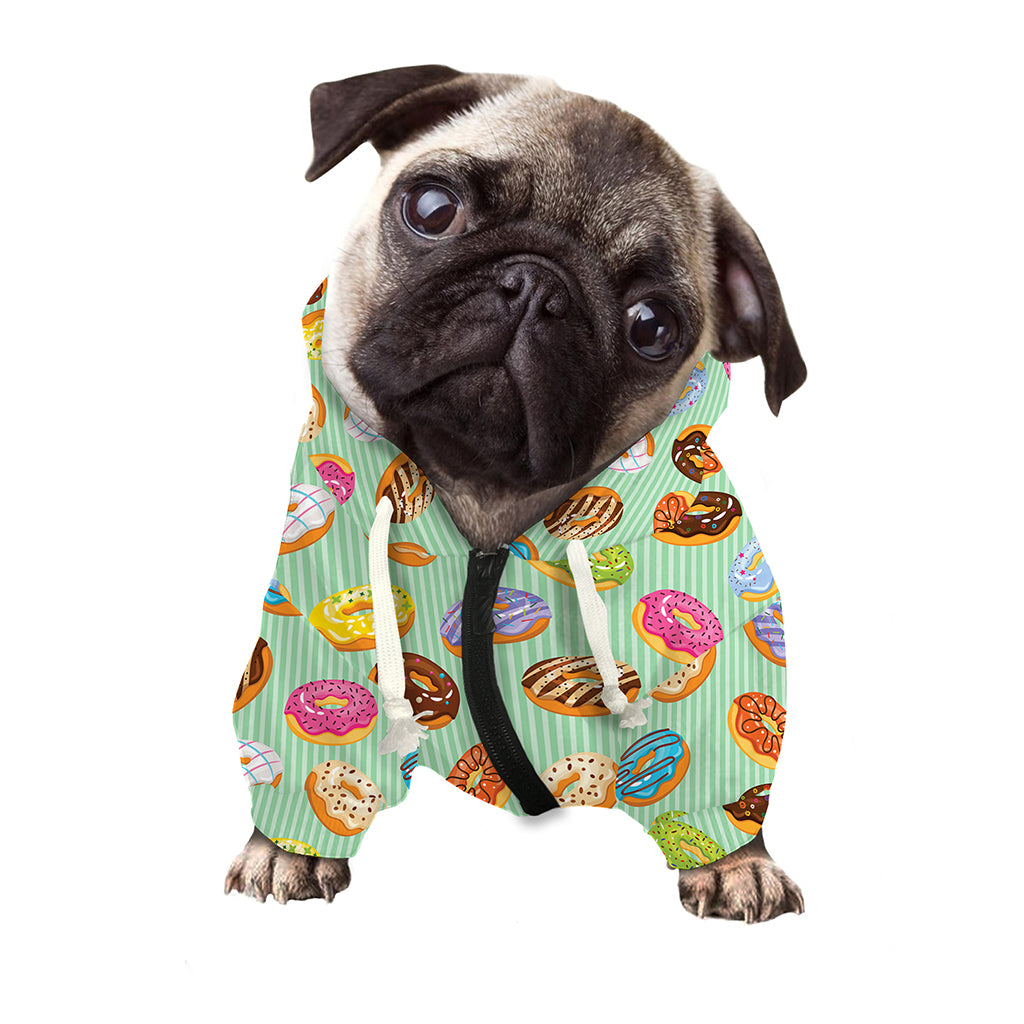 Green Striped Donut Pattern Print Dog Zip Up Hoodie