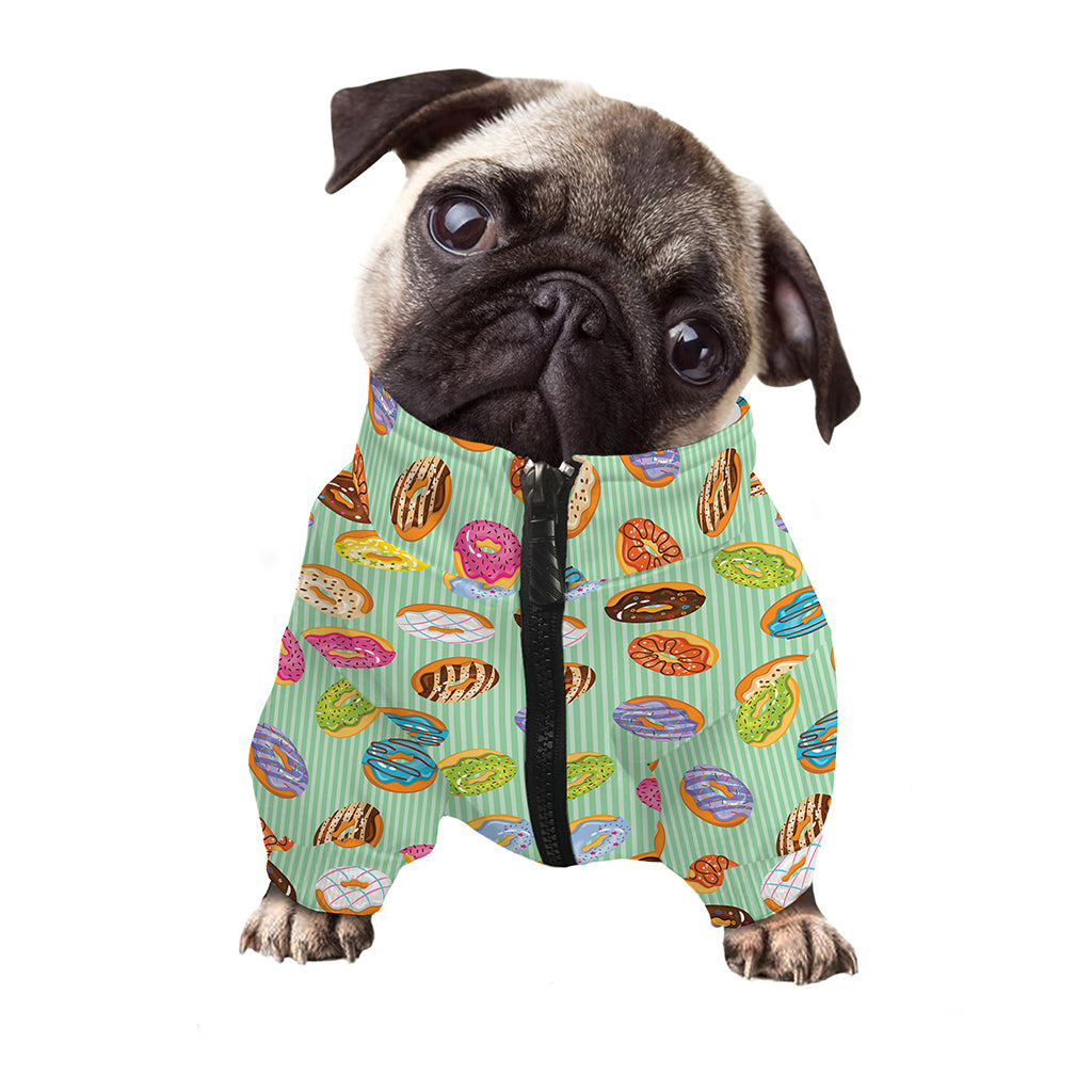 Green Striped Donut Pattern Print Dog Zip Up Jacket