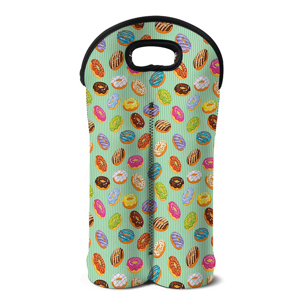 Green Striped Donut Pattern Print Double Neoprene Wine Tote