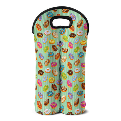 Green Striped Donut Pattern Print Double Neoprene Wine Tote