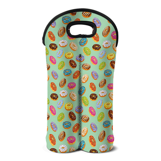 Green Striped Donut Pattern Print Double Neoprene Wine Tote