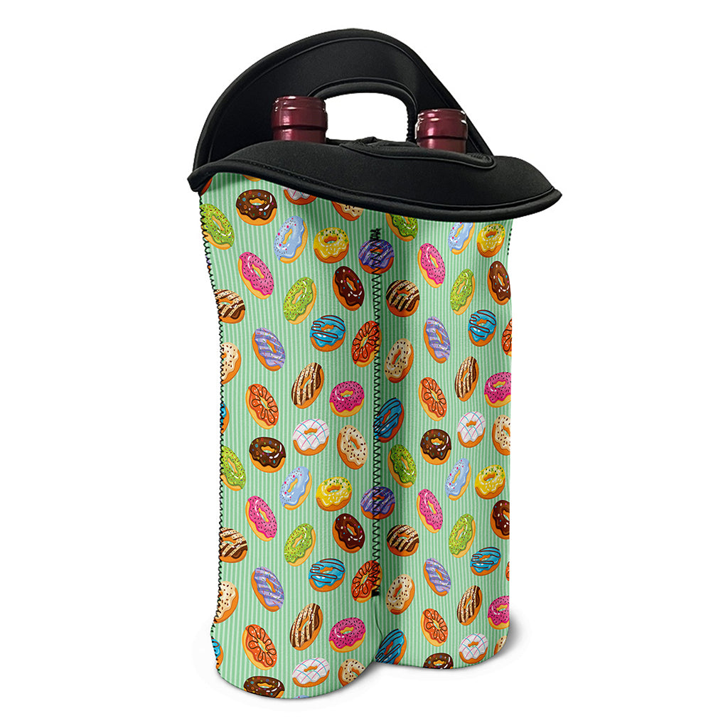 Green Striped Donut Pattern Print Double Neoprene Wine Tote