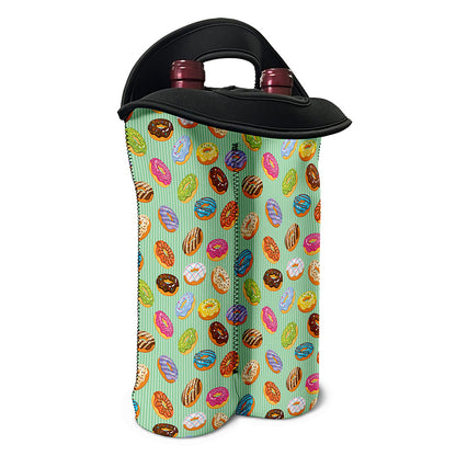 Green Striped Donut Pattern Print Double Neoprene Wine Tote