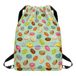 Green Striped Donut Pattern Print Drawstring Backpack