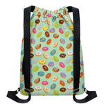 Green Striped Donut Pattern Print Drawstring Backpack