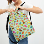 Green Striped Donut Pattern Print Drawstring Backpack