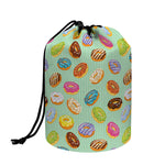 Green Striped Donut Pattern Print Drawstring Makeup Bag