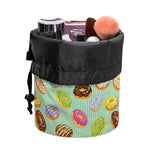 Green Striped Donut Pattern Print Drawstring Makeup Bag