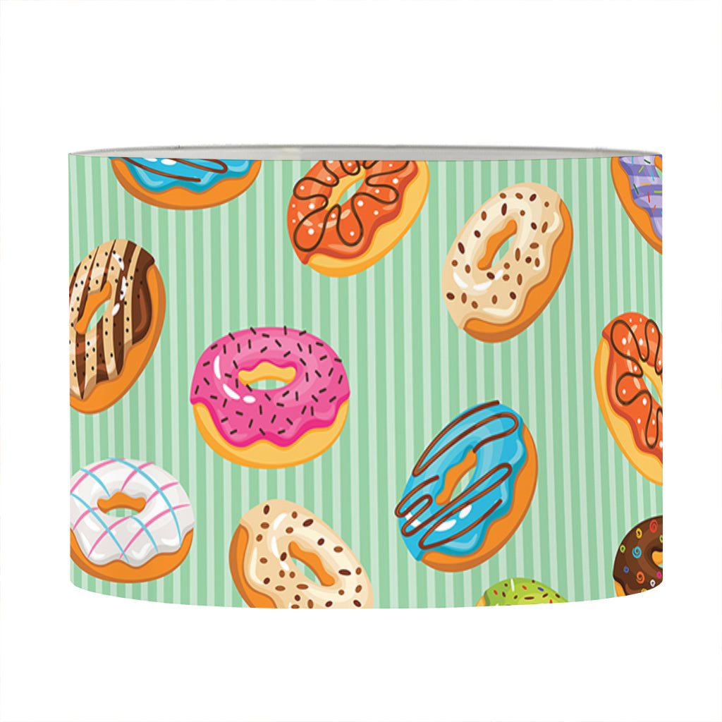 Green Striped Donut Pattern Print Drum Lamp Shade